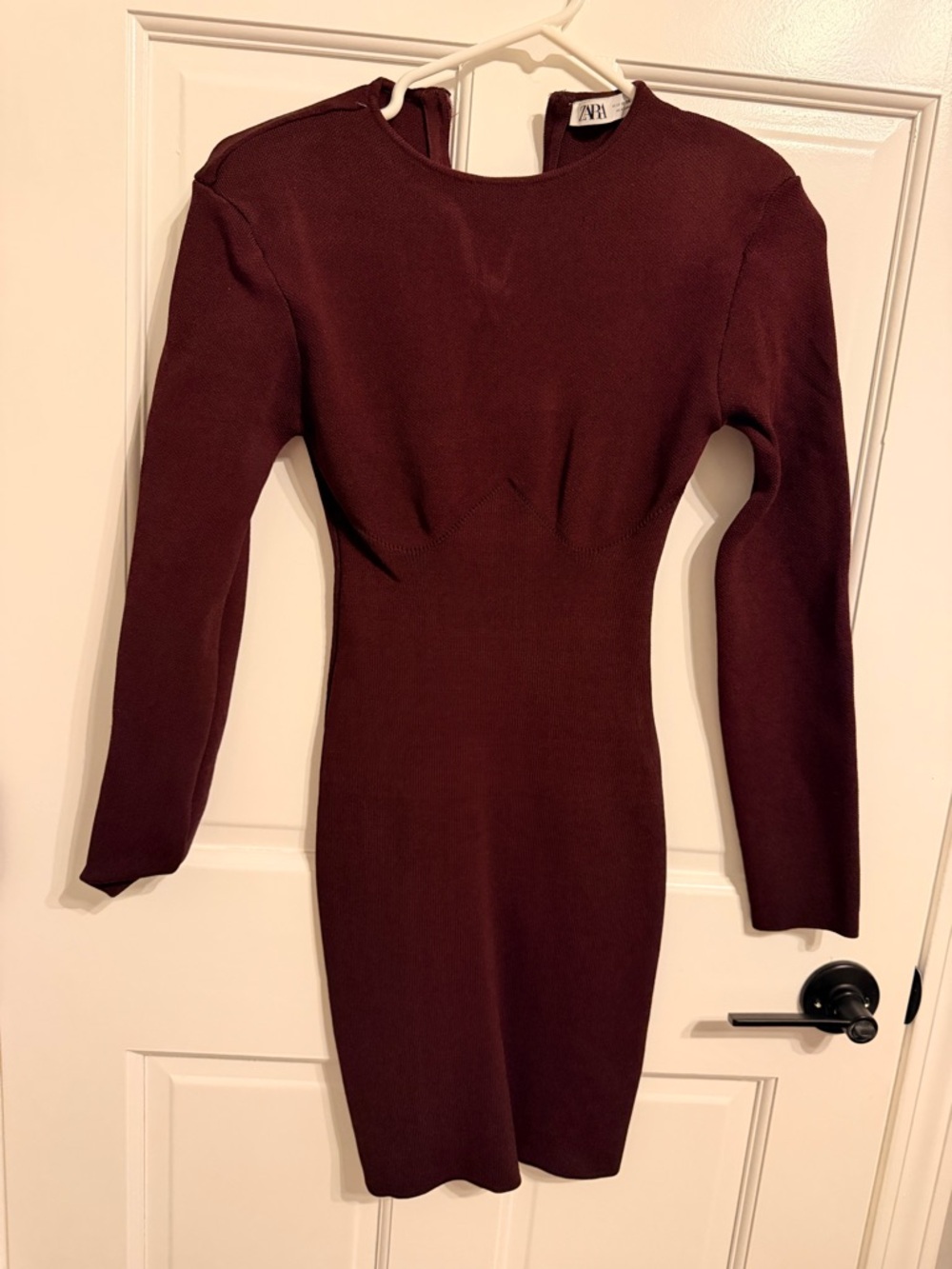 ZARA Long-Sleeve Bodycon Dress in Burgundy